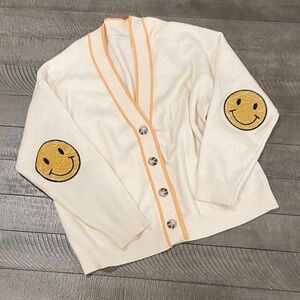 By together Cream Smiley-Elbow Patch Cardigan Sweater - Women